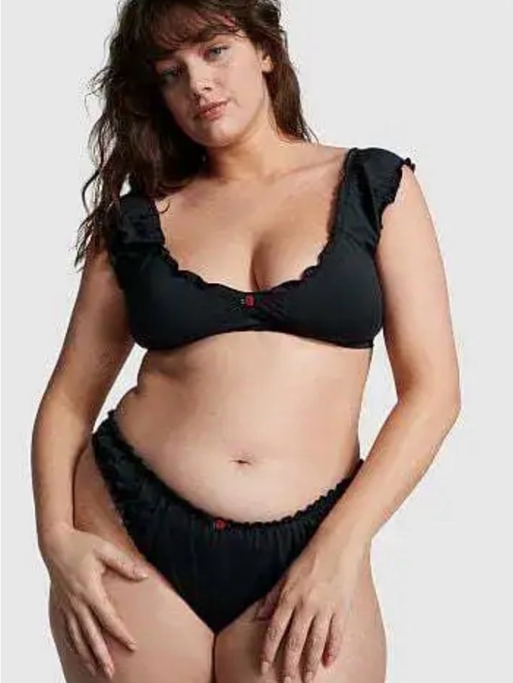 Frankie's Bikinis Black Ruffle-Trim Bralette Bikini Top